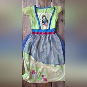 DISNEY MULAN kids SZ S VGUC LIME GREEN BLUE MULAN Print nightgown / Dress Up